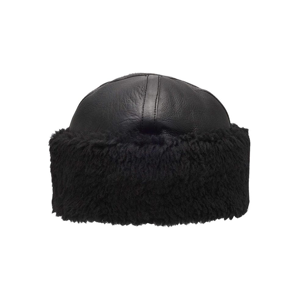 Leather Shearling Cuff Beanie