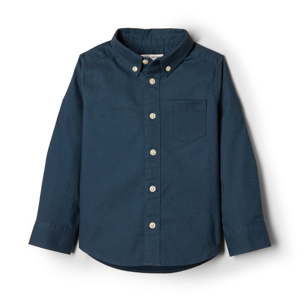 Amazon Essentials x Sofia Grainge Stretch Baby Boys Shirt with Oxford Collar, Dark Blue