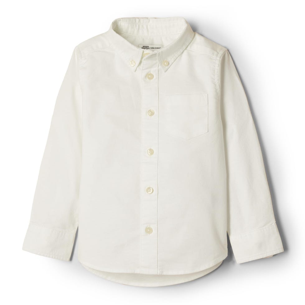 Amazon Essentials x Sofia Grainge Baby Boy Stretch Oxford Collar Shirt, White