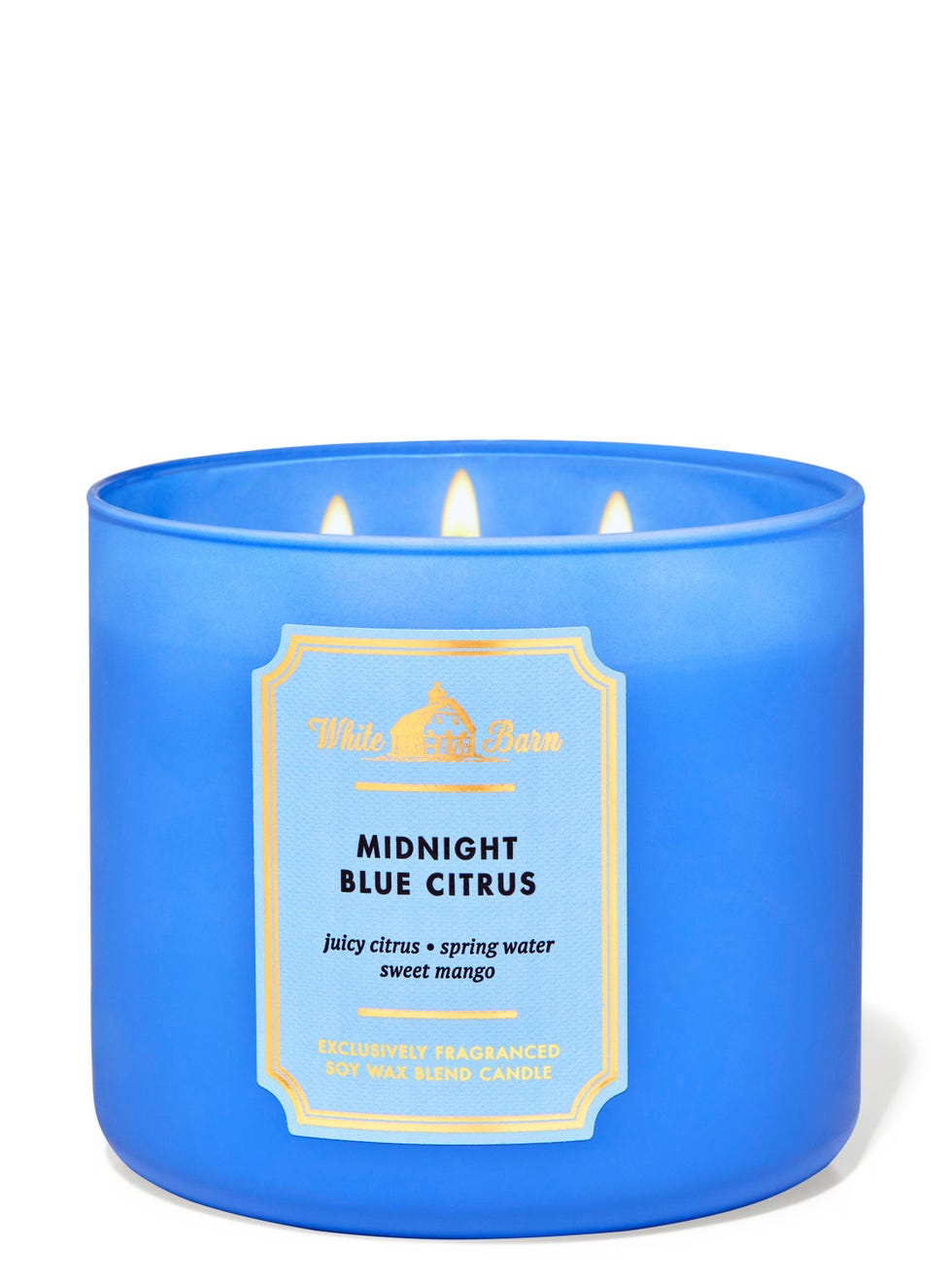 Midnight blue citrus candle with three wicks