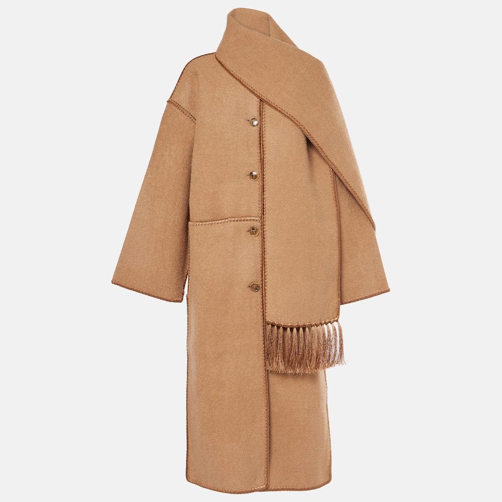 Embroidered Wool-Blend Scarf Coat