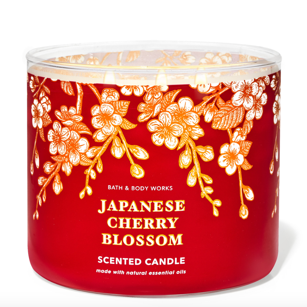 Japanese cherry blossom candle with three wicks