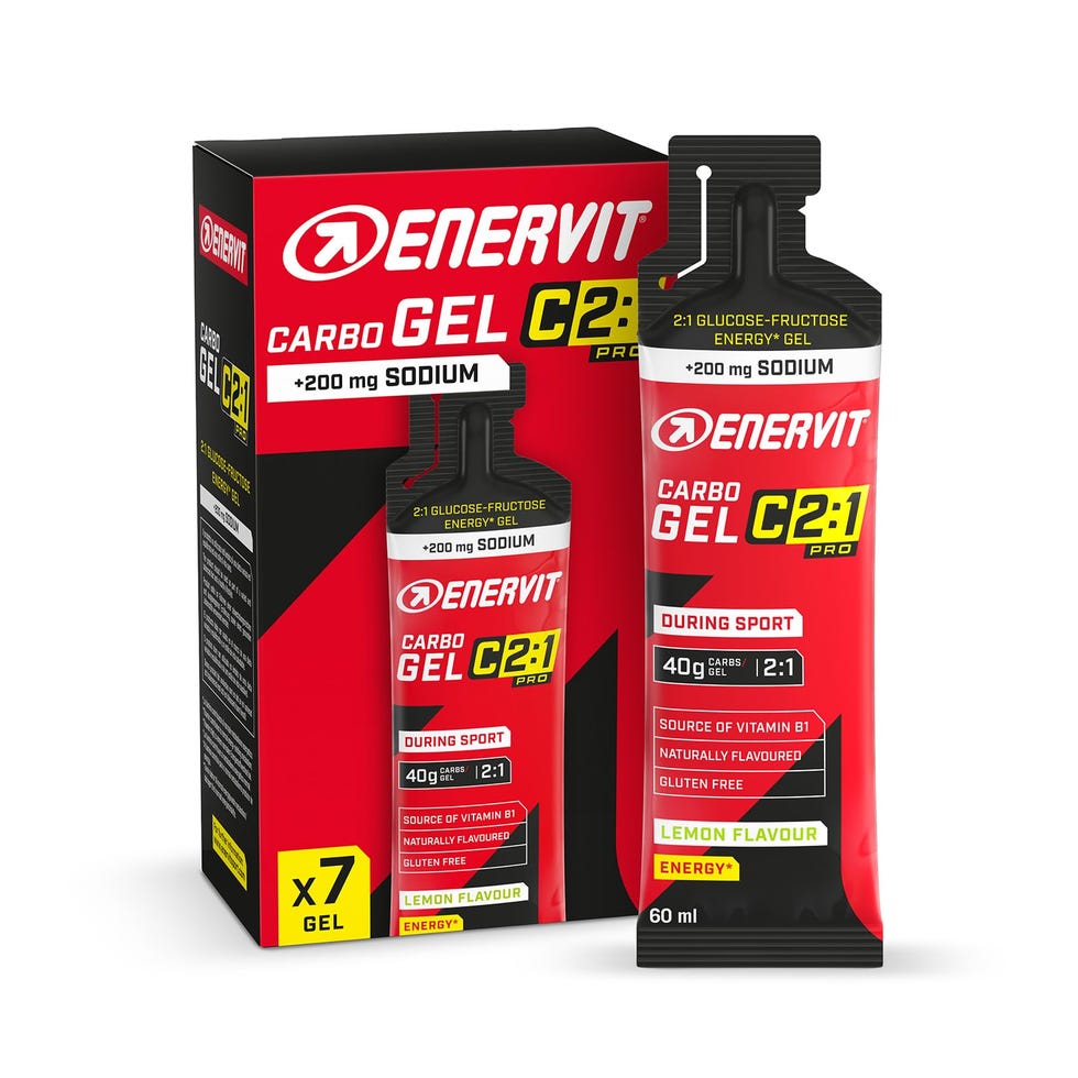 Enervit Carbo Gel C2:1PRO con Sodio, Gel Energetico per Sport Intenso, 40g Carboidrati, Zero Grassi, Gluten Free, Gusto Lime, Vitamina B1, Ideale per Atleti, 200mg Sodio, Confezione da 7