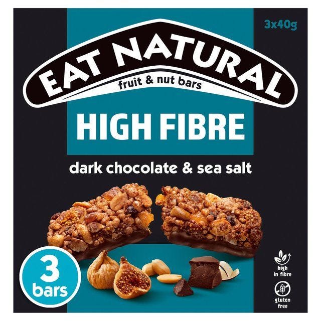 Fibre Dark Chocolate Sea Salt Fruit & Nut Cereal Bars 3 x 40g