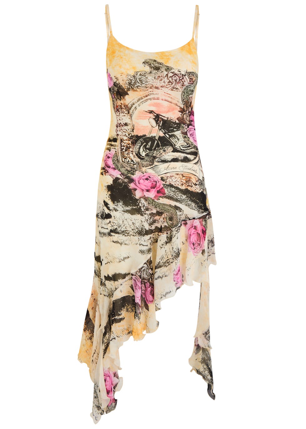 Danella Printed Asymmetric Chiffon Dress