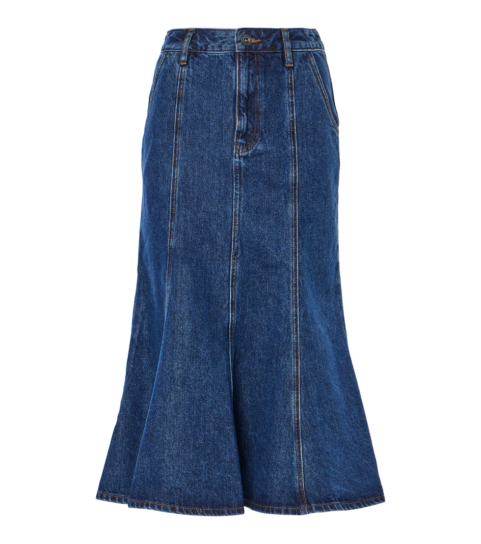 Flared Denim Midi Skirt