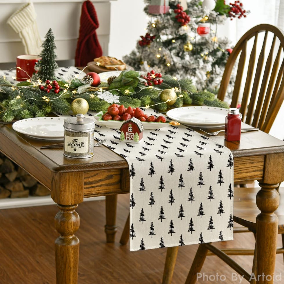 Beige Trees Christmas Table Runner