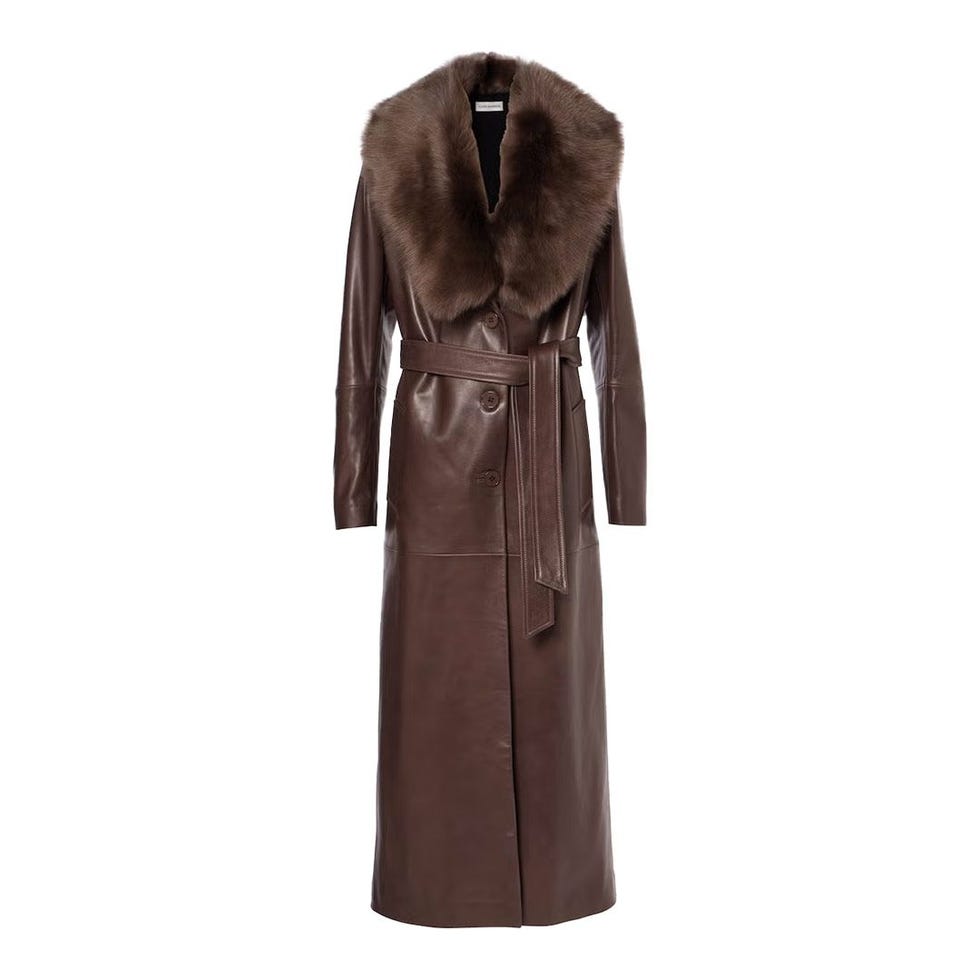 Dakota Shearling-Trimmed Leather Trench Coat