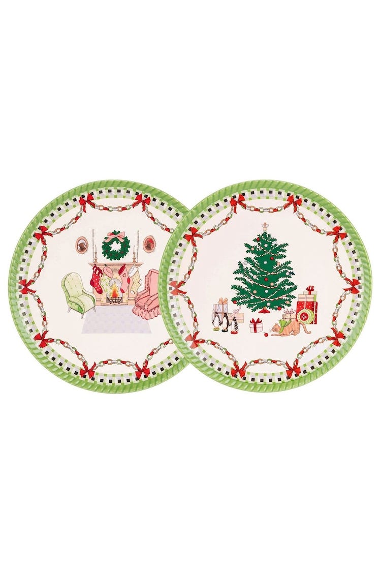 Set of 4 Green Christmas Dolls House Side Plates
