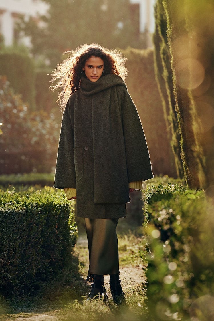 Olive Green Coatigan Scarf Coat