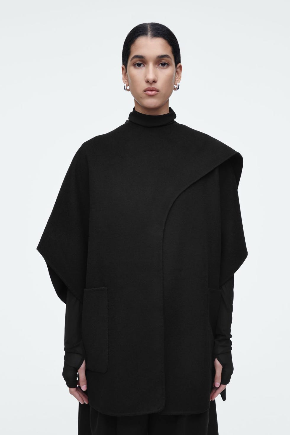 Scarf detail wool cape