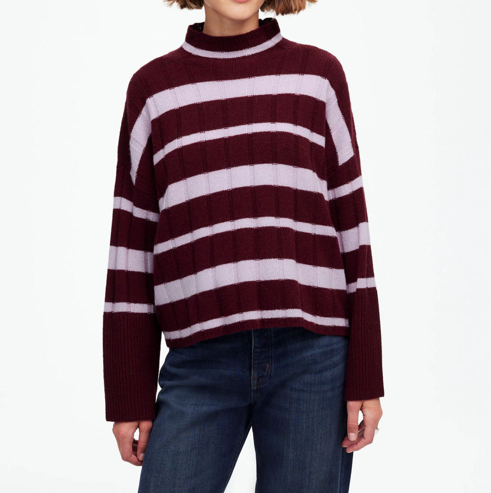 Ribbed Cashmere-Wool Blend Pullover Sweater