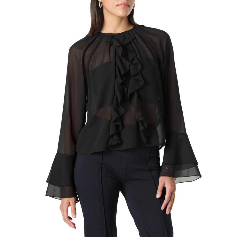 Mischa Sheer Cascading Ruffle Long Sleeve Blouse