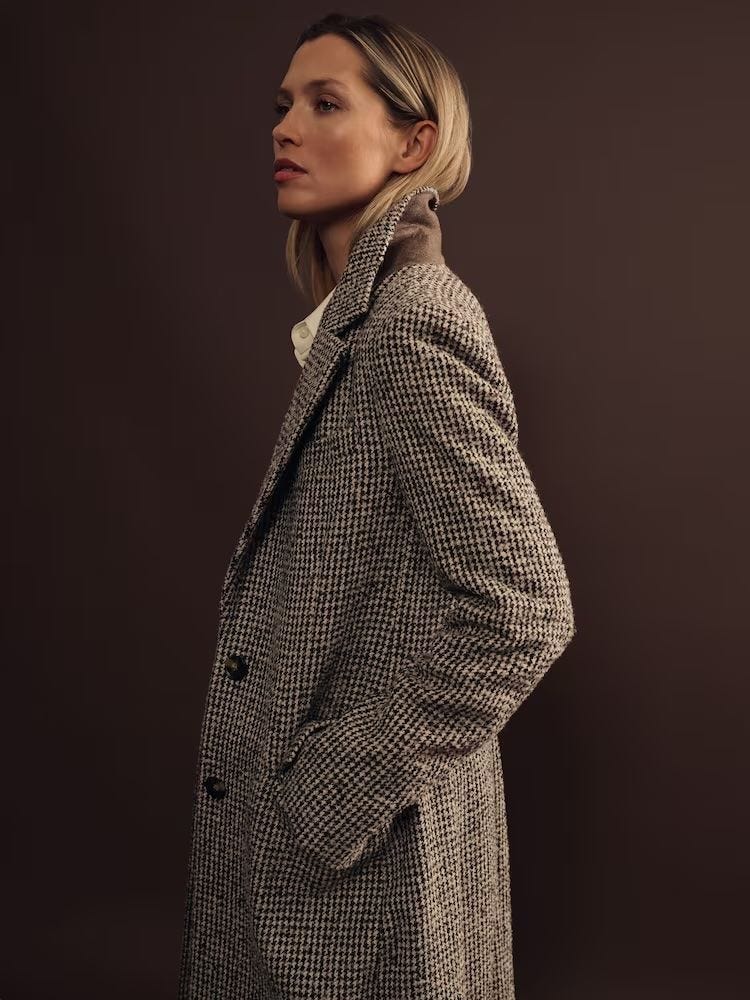 Wool-Blend Houndstooth-Check Coat
