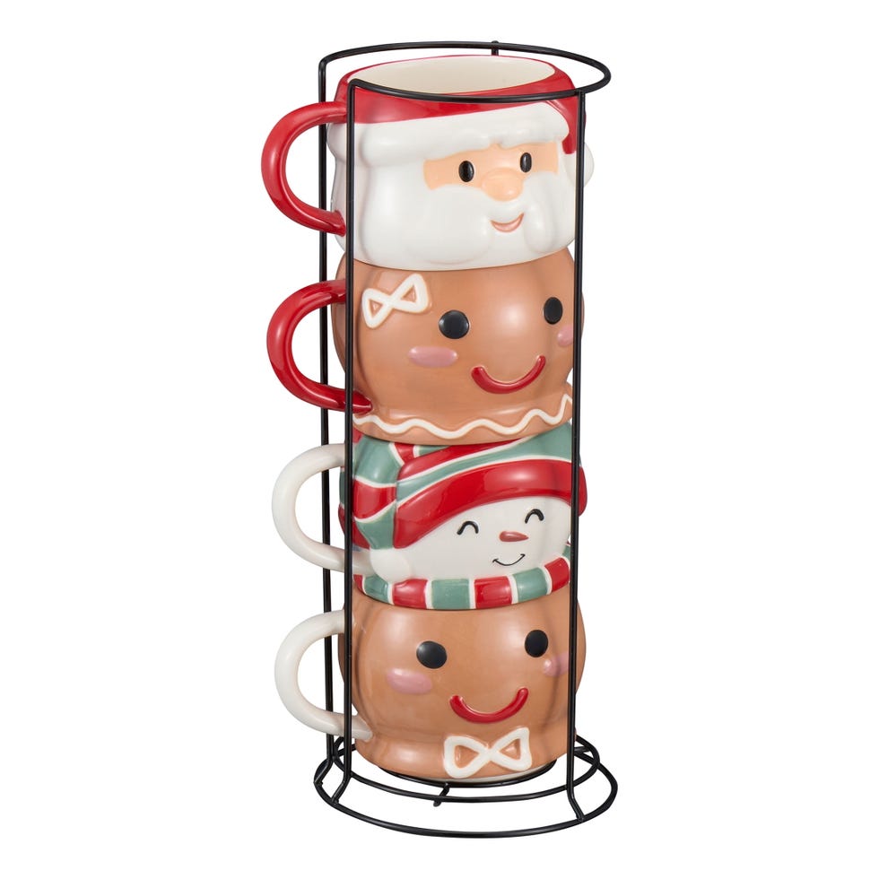 Holiday Characters Glazed Stoneware Ceramic Stacking Mug Set