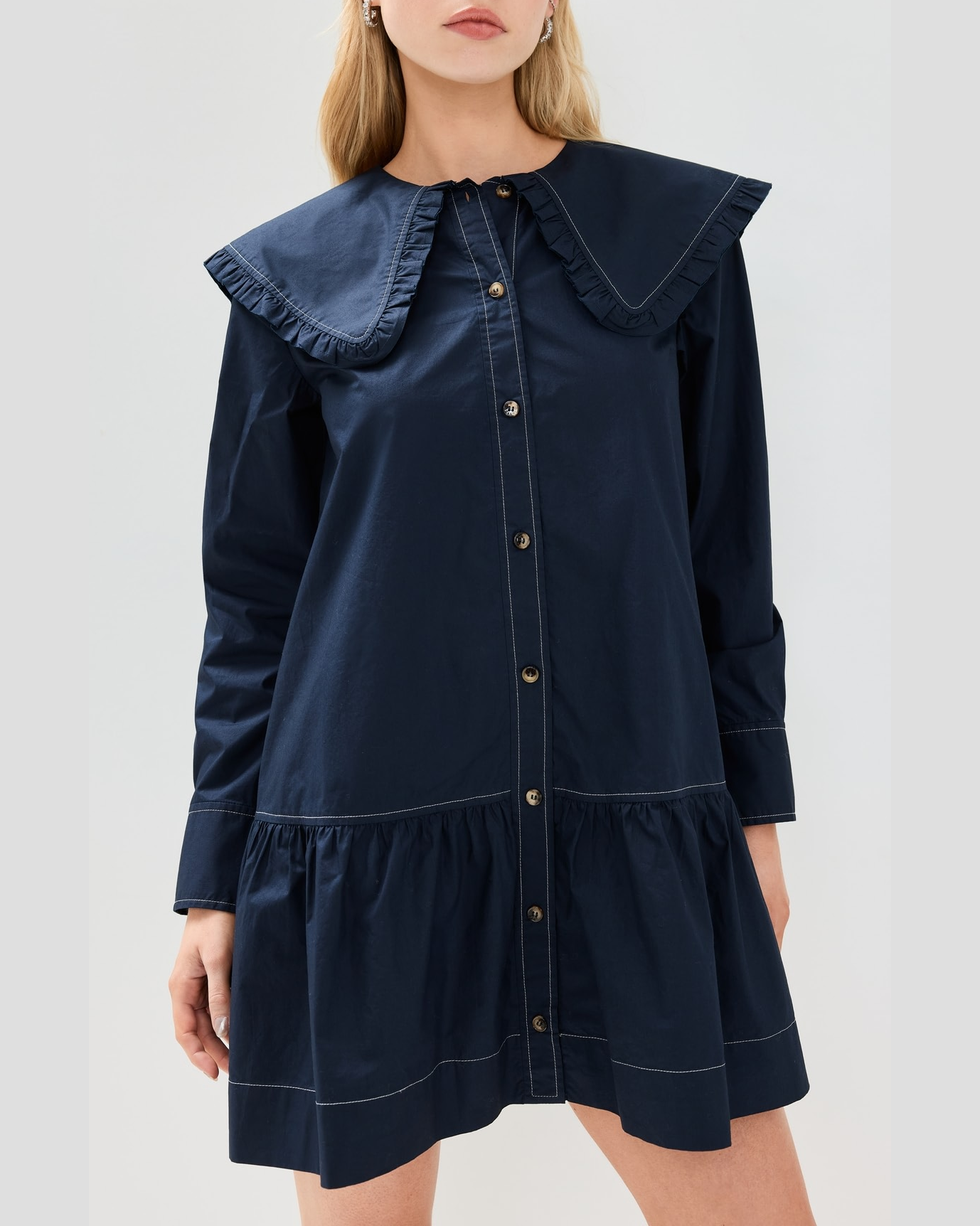 Poplin Big Collar Mini Shirt Dress