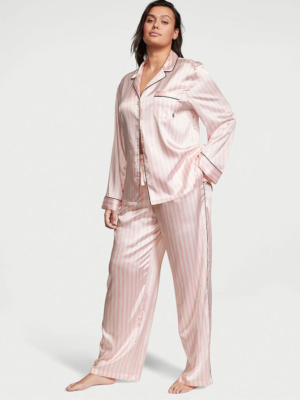 Pink Iconic Stripe Satin Long Pyjama Set