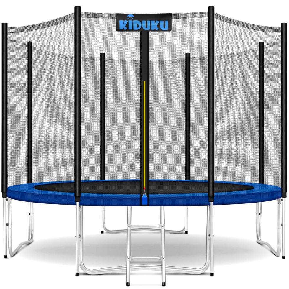 KIDUKU® Trampolino, Tappeto Elastico per Giardino Ø 244 cm | Set Completo con Rete di Sicurezza, Scaletta, Copertura, Ancoraggi e Accessori | Trampolino Elastico per Bambini