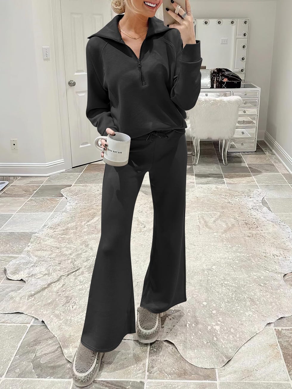 Women's 2-Piece Oversized Quarter Zip Sweatsuit Set