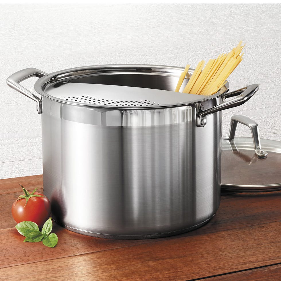 Lock & Drain Pasta Cooker Pot with Strainer Lid 18/8 Stainless Steel 8 Qt, 80120/509DS