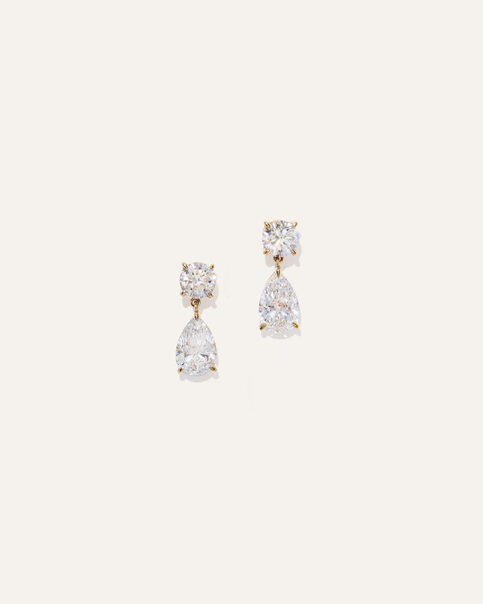 14K Gold Lab Grown Diamond Round & Pear Drop Earrings