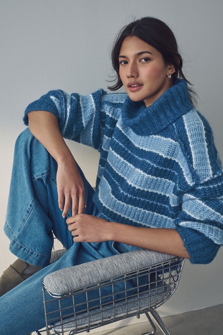 Chunky Rib High Roll Neck Knitted Jumper