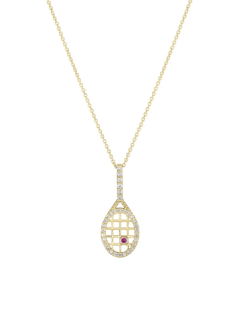 Tiny Treasures 18K Gold, Diamond & Ruby Tennis Racket Necklace