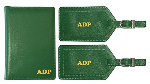 Monogrammed Leather Passport Wallet and 2 Luggage Tags
