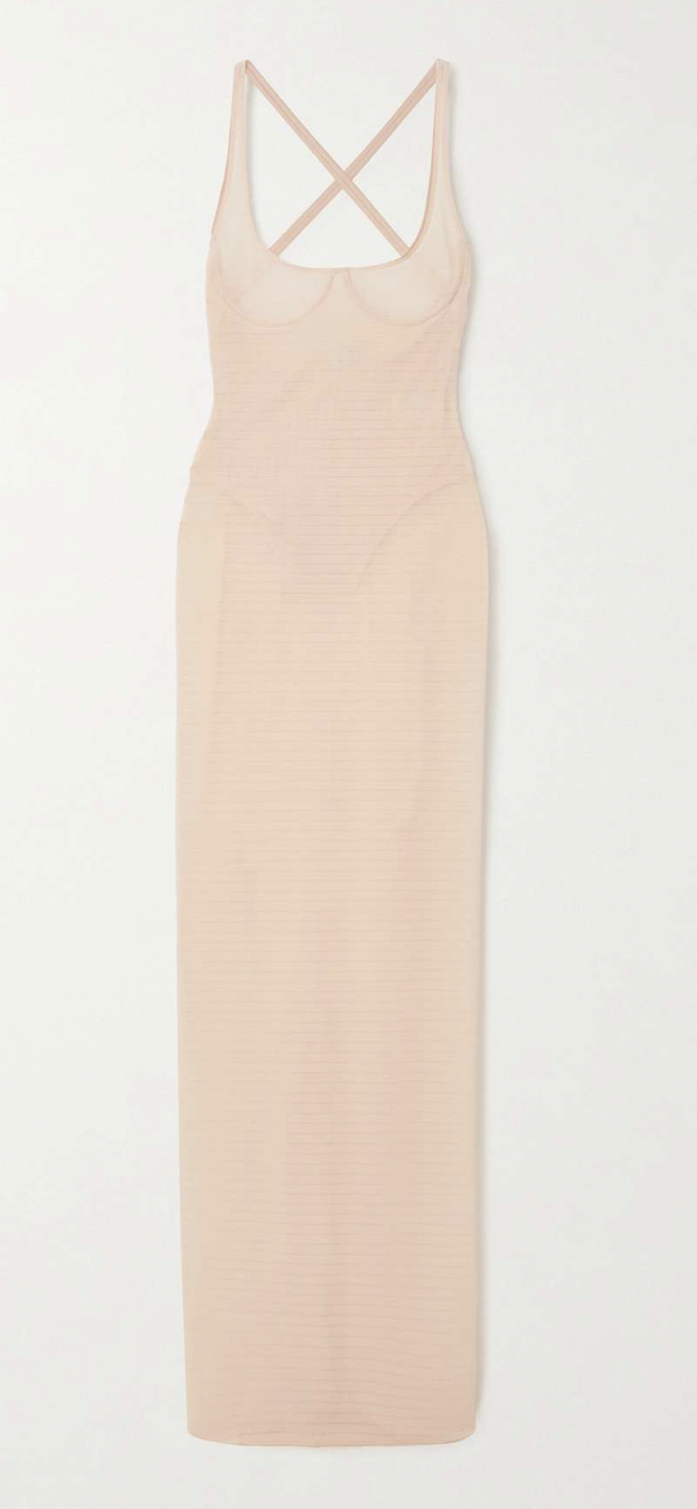 Stretch-tulle maxi dress