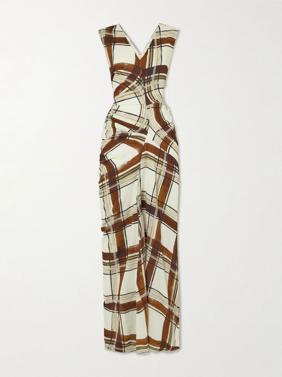 Gathered checked crepe maxi dress