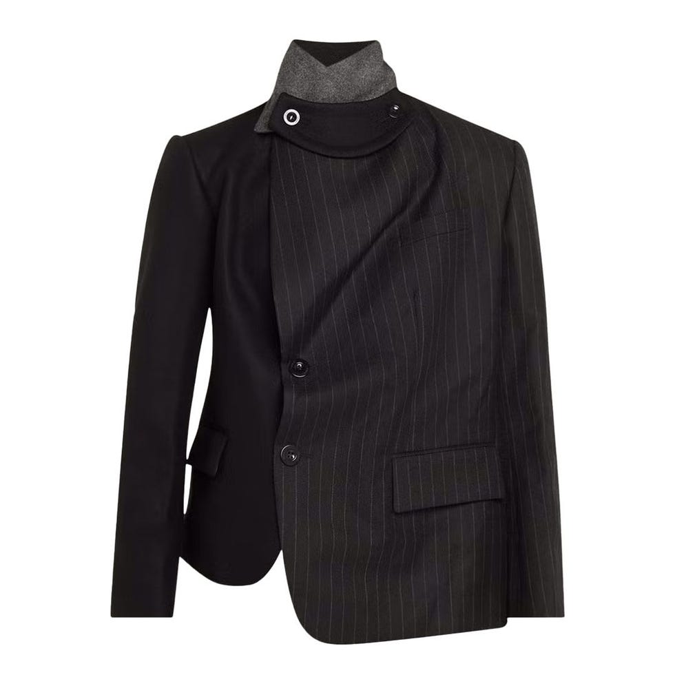 High-Neck Combo Chalk-Stripe Blazer Jacket