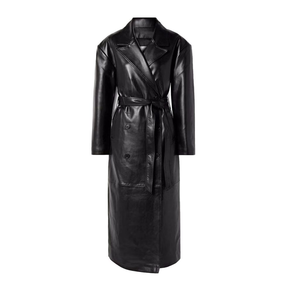 Faux-Leather Trench Coat