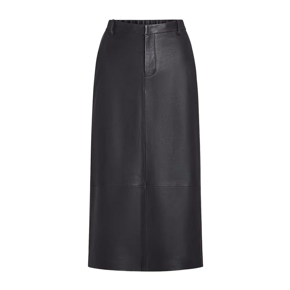 Mid-Rise Flared Leather Skirt