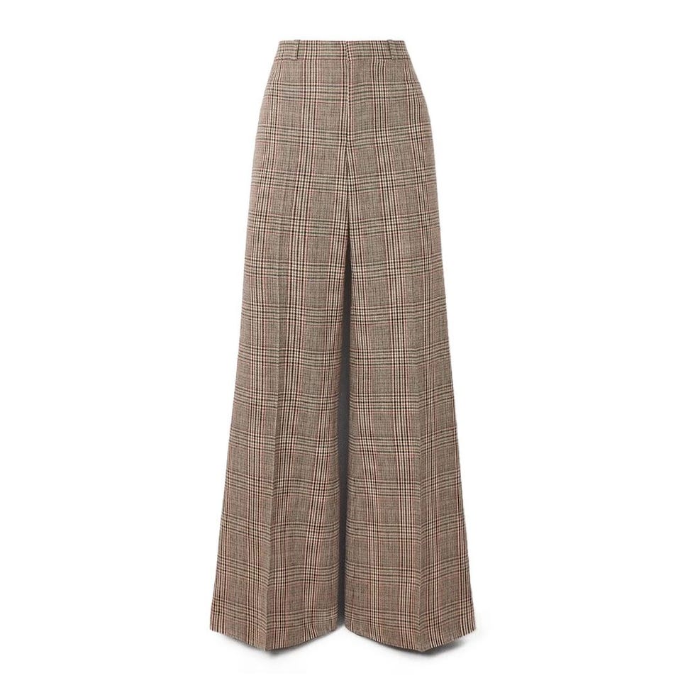 Houndstooth Wool-Blend Wide-Leg Pants