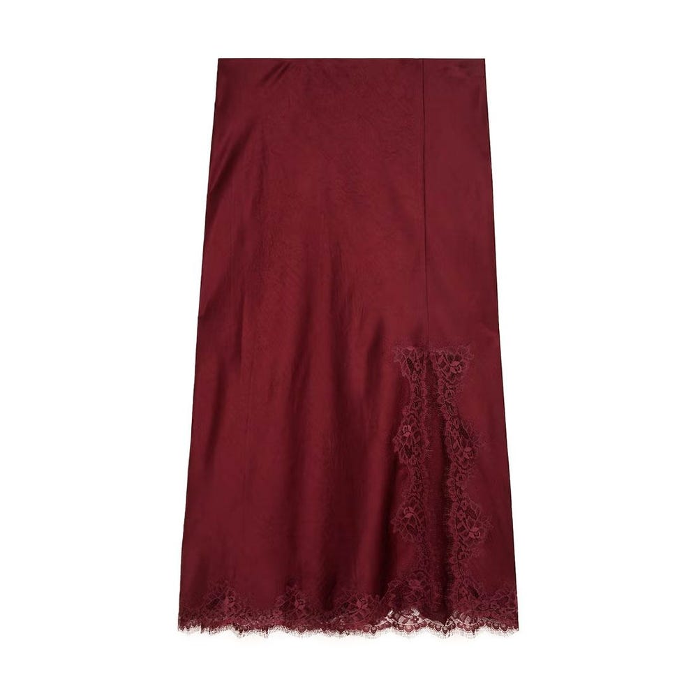 Gwyneth lace-trim slip skirt in textured satin