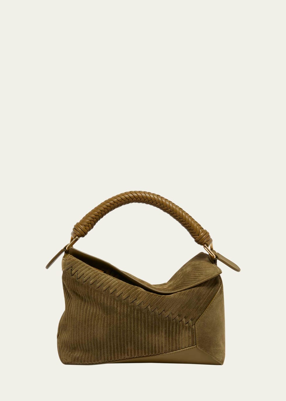 Puzzle Edge Small Suede Top-Handle Bag