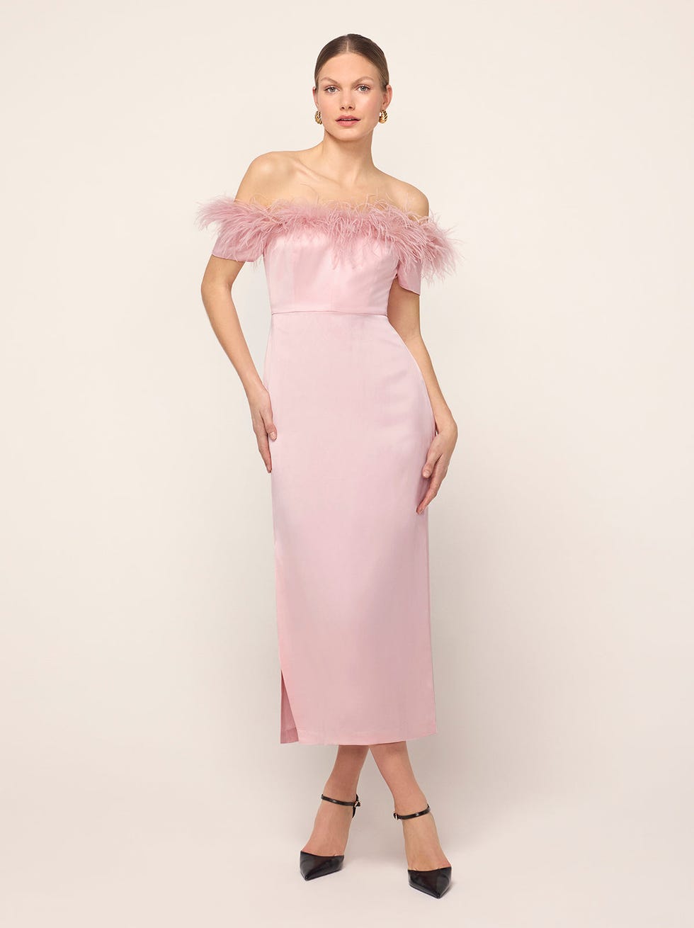 Vivien Pink Feather Midi Dress