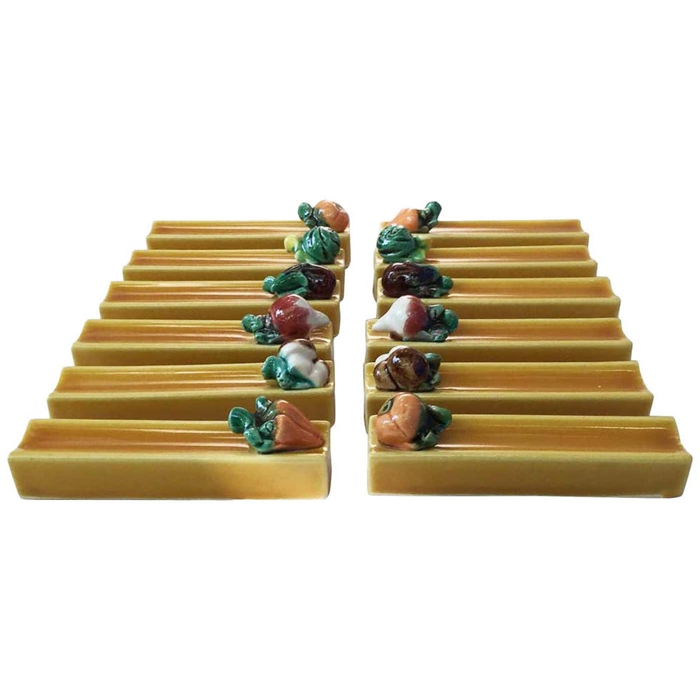 Set of Twelve Majolica Vegetables Knife Rests