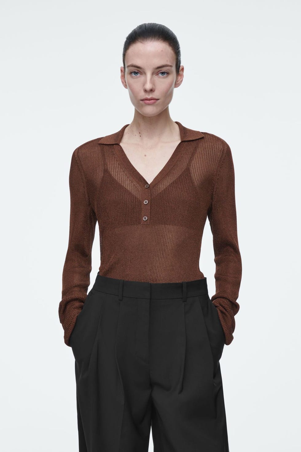Sparkly ribbed-knit polo shirt