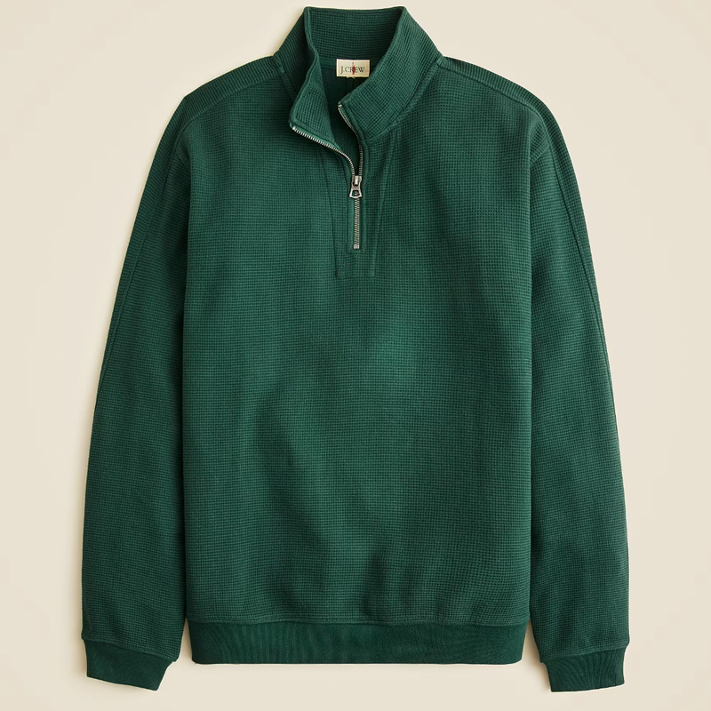 Brushed Waffle-Knit Half-Zip Pullover