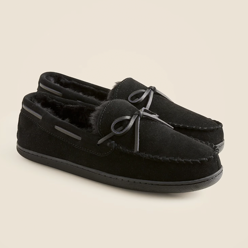 Sherpa-Lined Suede Slippers