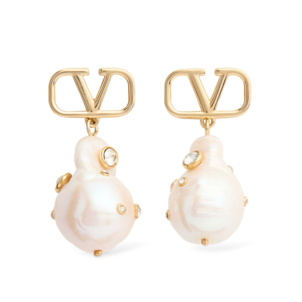 VLogo Embellished Pearl Drop Earrings