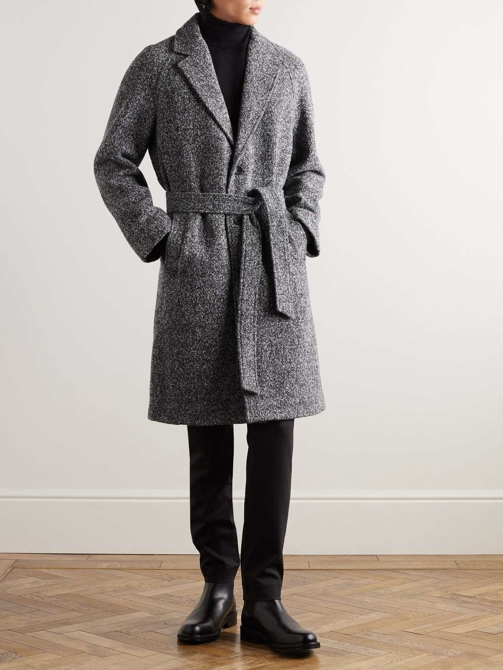 Belted Donegal Wool-Blend Bouclé Coat