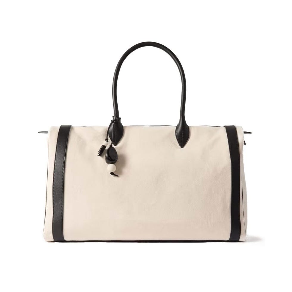 Leather-Trimmed Canvas Weekend Bag