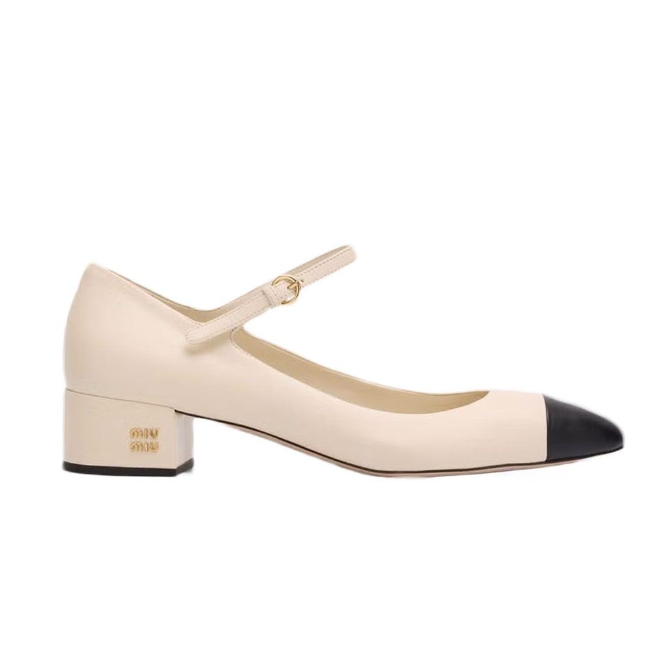 Bicolor Leather Mary Jane Ballerina Pumps