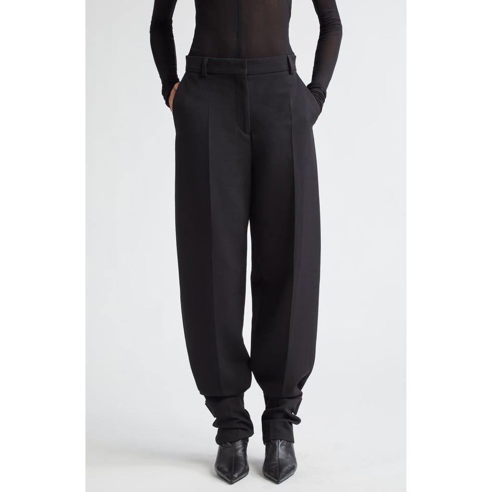 Slouch Buckle Barrel Leg Wool Blend Trousers