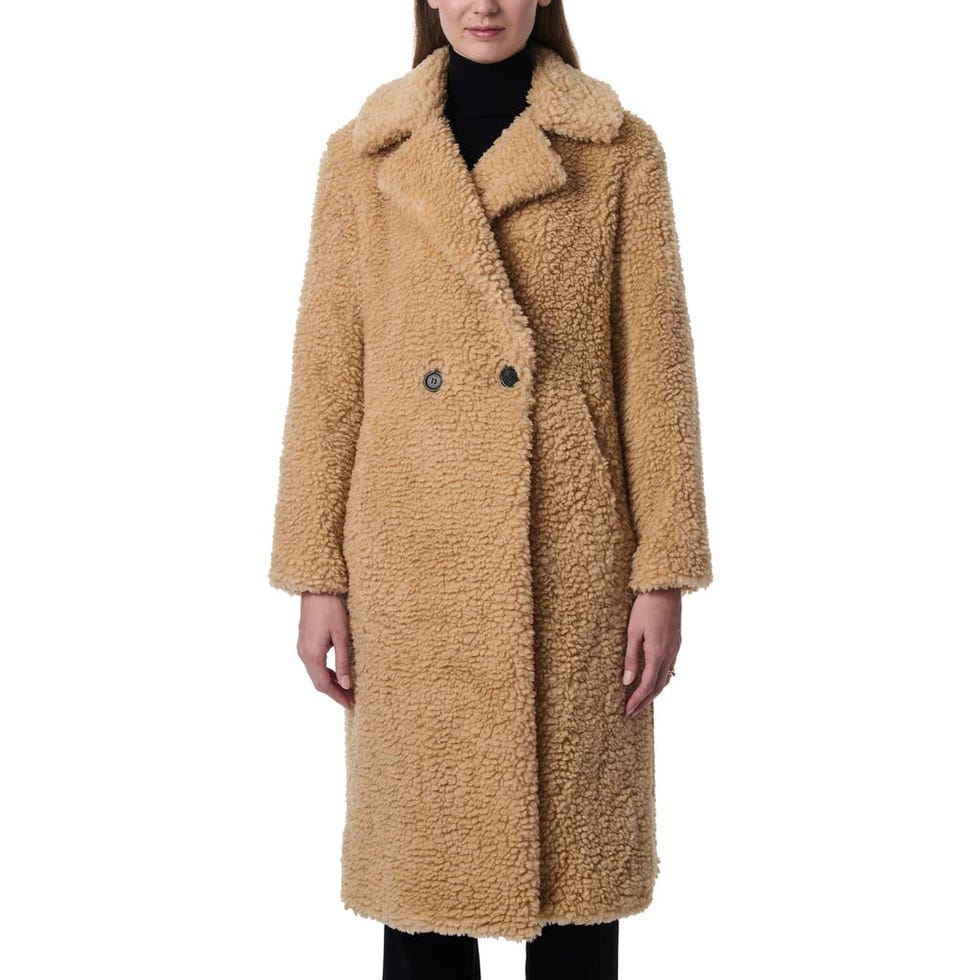 Faux Shearling Double Breasted Longline Coat