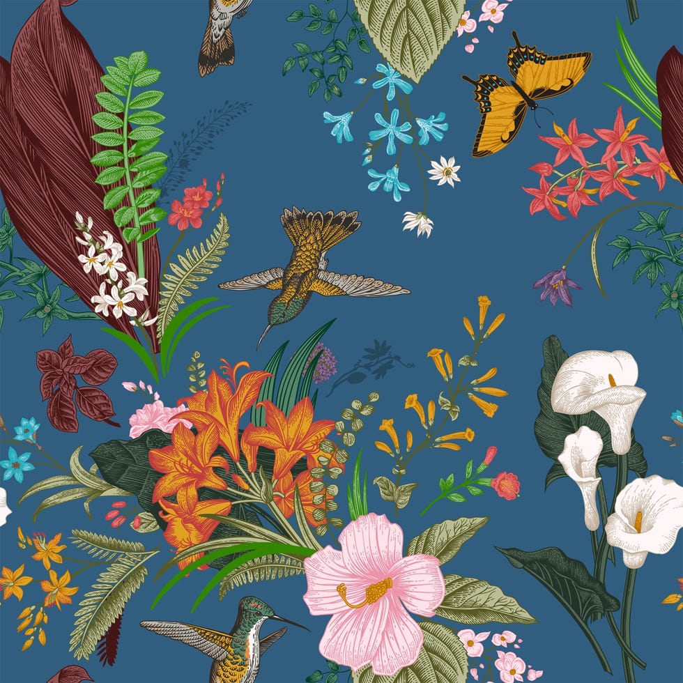 Papel pintado de flores y pájaros