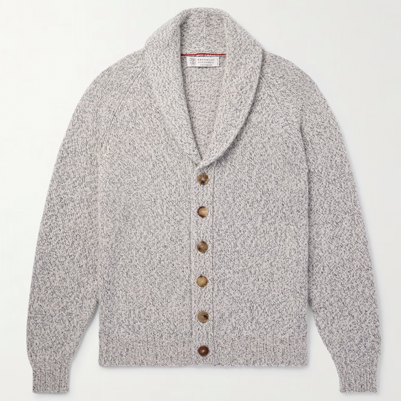 Shawl-Collar Knitted Cashmere Cardigan