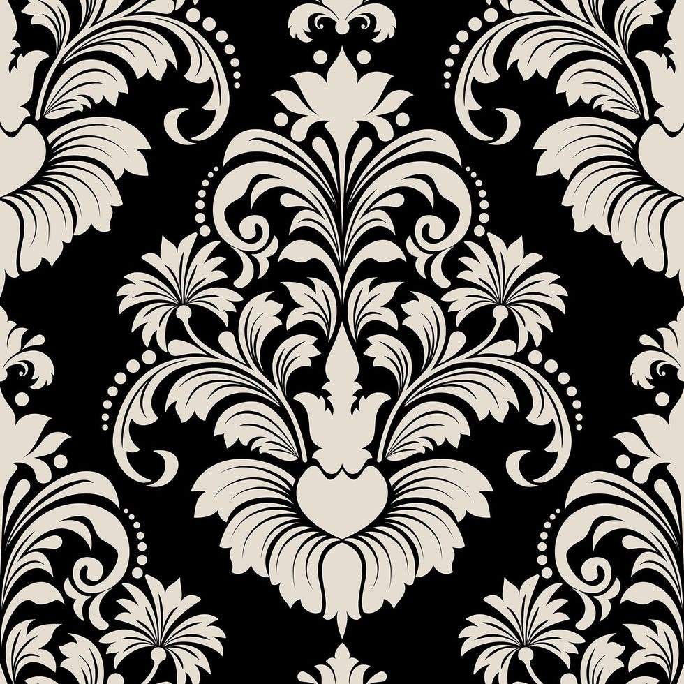 Papel pintado negro y beige barroco